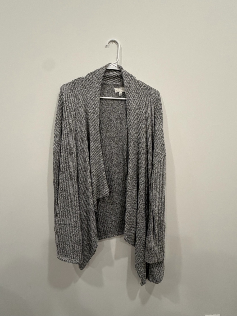 Lucky Brand Gray Ribbed Open-Front Cardigan Sweater